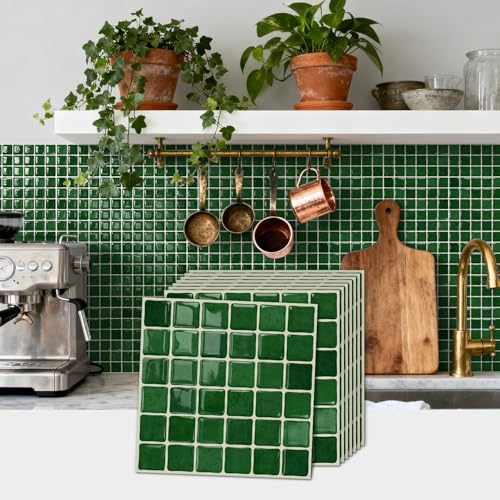 URCOLOR 20 Sheets 3D Self-Adhesive Mosaic Backsplash Tile Peel and Stick - color: Mosaic Green