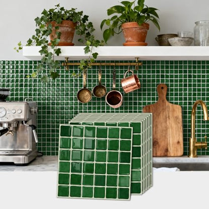 URCOLOR 20 Sheets 3D Self-Adhesive Mosaic Backsplash Tile Peel and Stick - color: Mosaic Green