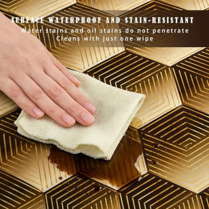 Peel and Stick Kitchen Backsplash Tiles 16PCS – Waterproof Self Adhesive Wall Stickers, Easy DIY Stick On, Heat Resistant Decorative Wall Covering (Art Deco Geometric Hexagon Style) - color: Art Deco Geometric Hexagon Style