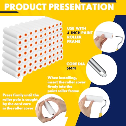 Leumoi 160 Pcs 4 Inch Foam Mini Paint Roller Covers