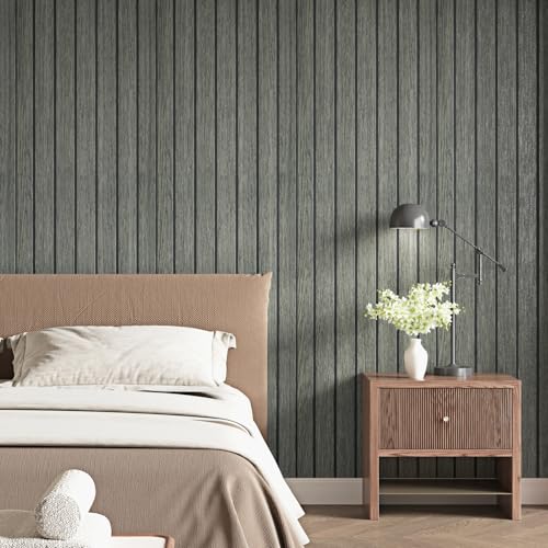 3D Grey/Black Wood Slat Wall Panels PVC Peel and Stick Wood Panels - color: Charcoal Black