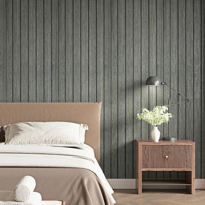 3D Grey/Black Wood Slat Wall Panels PVC Peel and Stick Wood Panels - color: Charcoal Black