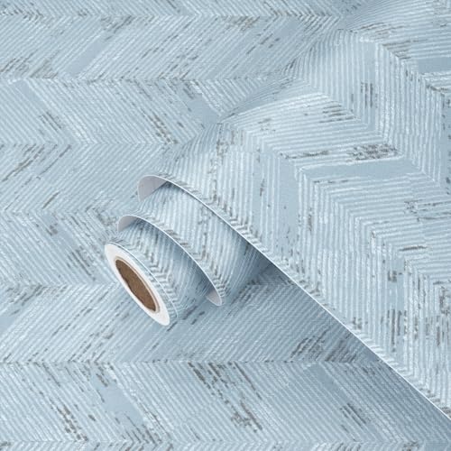 Wallercity Light Blue Grasscloth Wallpaper Twill Blue/Gray Peel and Stick Grass Cloth Wallpaper for Bedroom Living Room Wall Covering 15.8''x236'' Waterproof Weave Contact Paper for Cabinets Table Top - color: Light Blue Twill, size: 15.8" x 236"