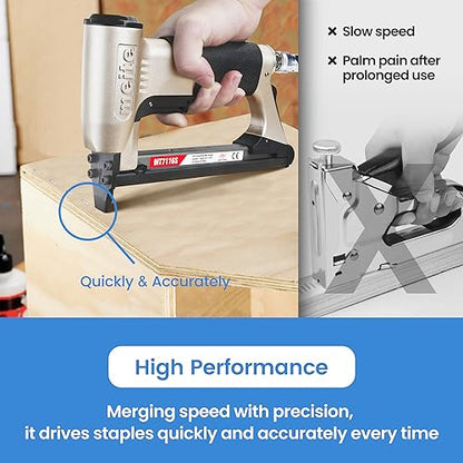 meite MT7116S Pneumatic Upholstery Stapler 22 Gauge 71 Series 3/8" Crown Industrial Fine Wire Stapler with Safety