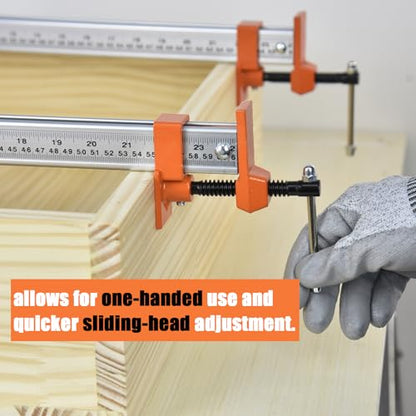 FEIRONG 48-inches Bar Clamps with 2-Pack, 330LB Load Limit with Built-in Ruler, 90° Angled Jaws for DIY Projects & Cabinet Installation - size: Orange 48-inch 2 Pack