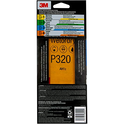 3M Wetordry Sandpaper, 03024, Assorted Grits, 3 2/3 in x 9 in, 5 Sheets Per Pack