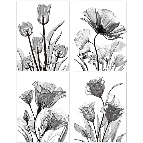 Sinmoe 4 Sheets Rub on Transfers, Watercolor Floral Decals, Black