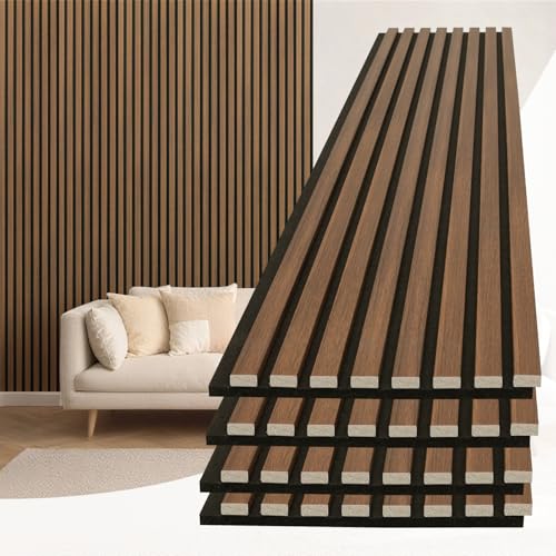 Art3d 94 x 12.6 Inch Acoustic Lightweight Slat Wall Panel, 4-Piece, Walnut - color: Walnut, size: 94 x 12.6 Inch