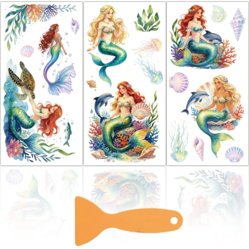 3 Sheets Mermaid Rub on Transfers Stickers for Furniture 6"x12" - color: Mermaid