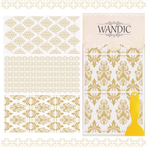 WANDIC 3 Sheets Rub on Transfer Stickers, Vintage Gold Line Decorative Transfer Sticker Decal Furniture for Wood DIY Scrapbooking Cups Present Boxes,15 * 30 cm - color: Gold Theme