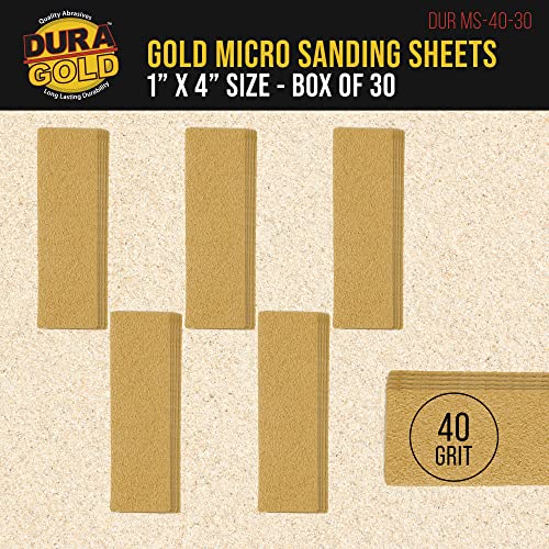 Dura-Gold Premium 1" x 4" Gold Sandpaper Micro Sheets, 40 Grit (Box of 30) - style: 40 Grit