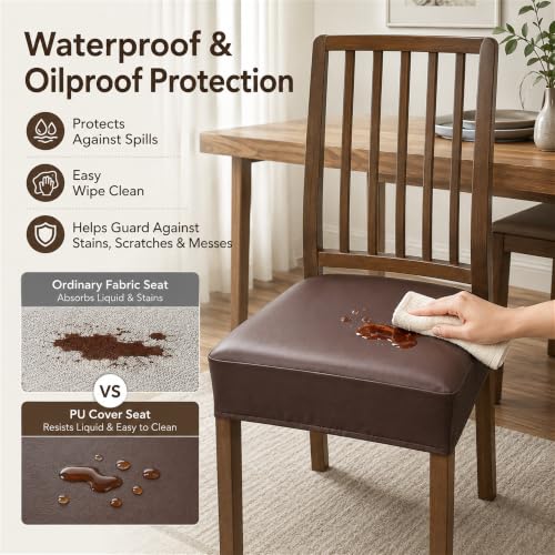 NILUOH Waterproof Seat Covers for Dining Room Chairs, 2 Pack Coffee, Large - color: Pu-coffee, size: 2 Pcs-X Large