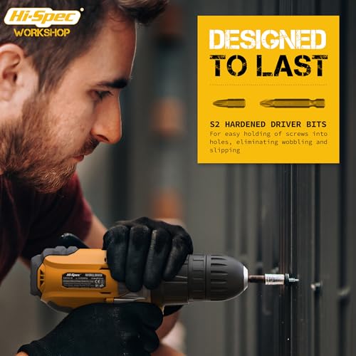 Hi-Spec 18V Cordless Drill Driver Kit with S2 Steel Bits - color: Gray