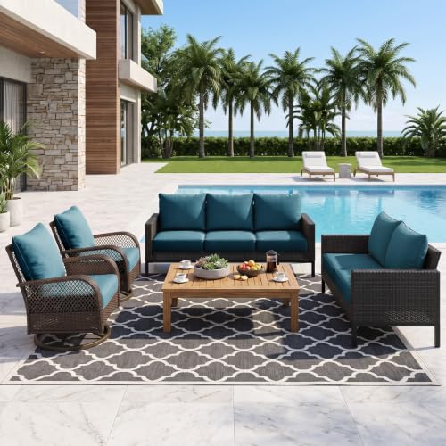 ZCUBED Luxury 6.2" Thick Outdoor Chair Cushions 2 Set - 24 x24 Inch 30D Sponge Filling Fade-Resistant Chair Cushion,Water Resistant & Removable Cover Patio Furniture Replacement Cushion,Peacock Blue - color: Peacock Blue, size: 24"x24" Extra Thick