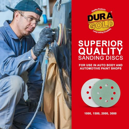 Dura-Gold 5" Green Film Sandpaper Discs, 3000 Grit, 8 Hole Pattern 50 Discs - size: 3000-Grit - Green Film