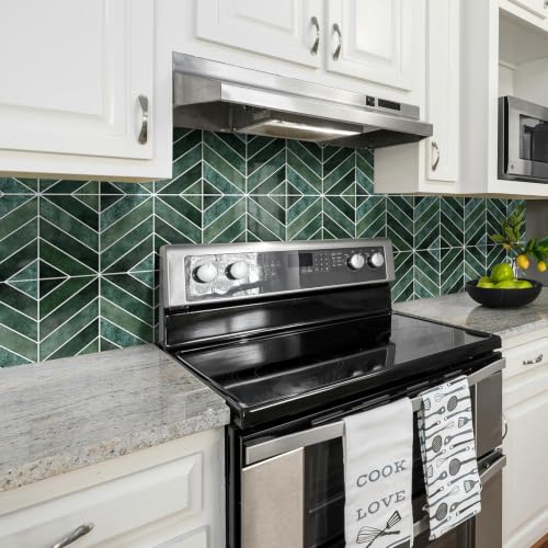 10-Sheet Herringbone Peel and Stick Backsplash Tiles for Kitchen, 3D Marble Look Self Adhesive Stick on Back Splashes Wall Tiles for Bathroom 11.5"x9" Dark Green - color: DarkGreen