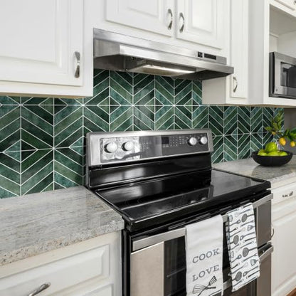 10-Sheet Herringbone Peel and Stick Backsplash Tiles for Kitchen, 3D Marble Look Self Adhesive Stick on Back Splashes Wall Tiles for Bathroom 11.5"x9" Dark Green - color: DarkGreen