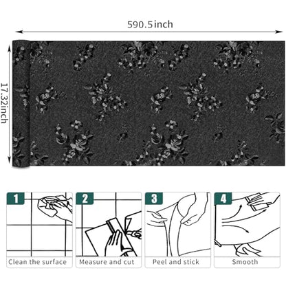 17.3"x590.5" Black Peel and Stick Wallpaper Modern Floral Contact Paper - color: Black, size: 17.3" x 590.5"