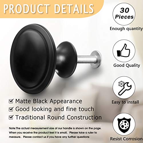 30 Pcs Matte Black Cabinet Knobs Kitchen Knobs 1-1/4" Dresser Drawer Pulls - size: 1.2 Inch