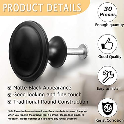 30 Pcs Matte Black Cabinet Knobs Kitchen Knobs 1-1/4" Dresser Drawer Pulls - size: 1.2 Inch