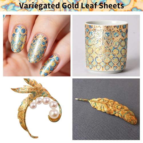 KINNO Variegated Gold Leaf Sheets 25 PCS with Ring Patterns, 5.51*5.51inch - color: Round