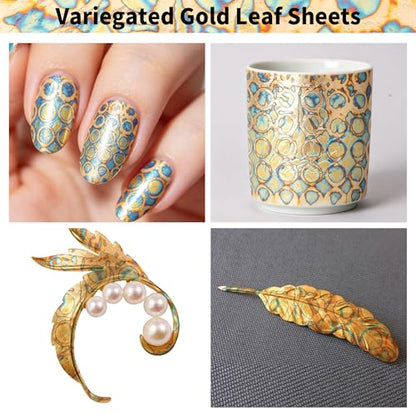 KINNO Variegated Gold Leaf Sheets 25 PCS with Ring Patterns, 5.51*5.51inch - color: Round