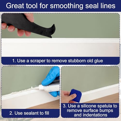 8pcs Silicone Caulking Tool Set, Plastic Grout Scraper Reusable Sealant Finishing Spreader Caulk Remover for Kitchen Bathroom Floor Window & Sink (Black, Blue)