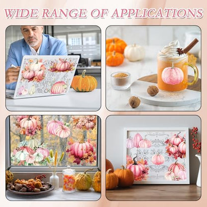 Wxiben Fall Rub on Transfer for Crafts - 6 Sheet Pink Pumpkin Rub on Transfers Stickers Autumn Harvest Thanksgiving Rub on Transfer Furniture Decals for Wood Scrapbook DIY Crafts Home Office Decor - style: Pink Fall Pumpkin