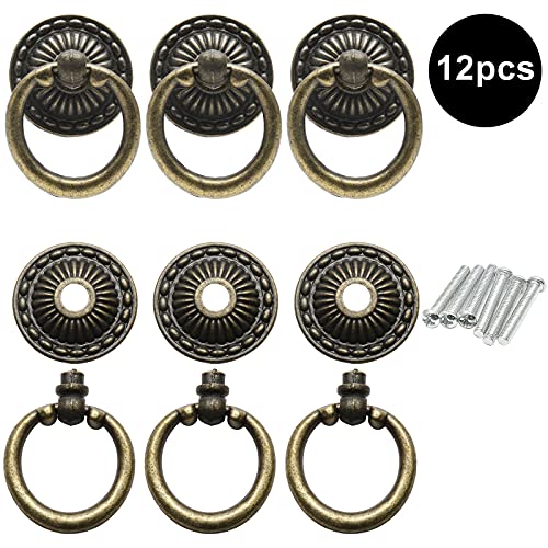 Murtenze Antique Bronze Drawer Ring Pulls, 12 Pieces - color: Bronze, Round