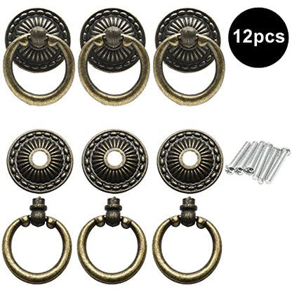Murtenze Antique Bronze Drawer Ring Pulls, 12 Pieces - color: Bronze, Round