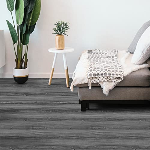 Woodgrain Vinyl Floor Roll, 11.8" x 118", Quick‑Apply Peel & Stick - color: Grey, size: 118"*11.8"