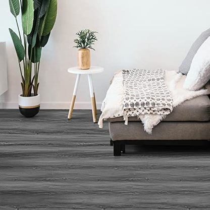 Woodgrain Vinyl Floor Roll, 11.8" x 118", Quick‑Apply Peel & Stick - color: Grey, size: 118"*11.8"