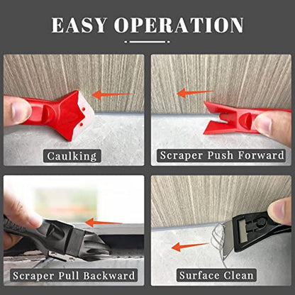 Caulking Tools-Silicone Sealant Finishing Tool Kit Caulk Grout Remover Scraper(Stainless Steel Head) For Kitchen Bathroom And Window (3 in 1) (10Pcs) - color: Black-10pcs