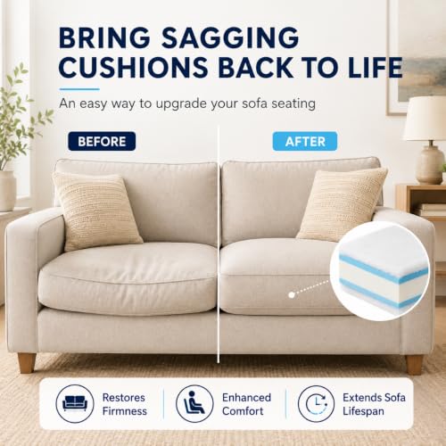 FoamRush 8" x 24" x 24" Memory Foam Couch Cushion Replacement – High-Density Upholstery Foam with Memory Foam Comfort Layer & Dacron Batting Wrap, Sofa Cushion Insert- Made in USA - size: 8" x 24" x 24"