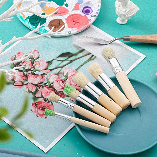 6 Pcs Natural Bristle Stencil Brush Set, 6 Sizes for Acrylic Oil Watercolor