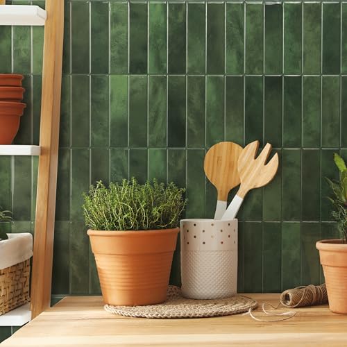 Smart Tiles Peel and Stick backsplash, Stacked Forest Green, 11.43"x9" - color: Forest Green