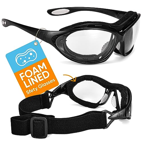 SAFEYEAR Safety Glasses Anti Fog Scratch Resistant ANSI Z87.1 CE Protective Eyewear with Foam Gasket Adjustable Strap - color: Black