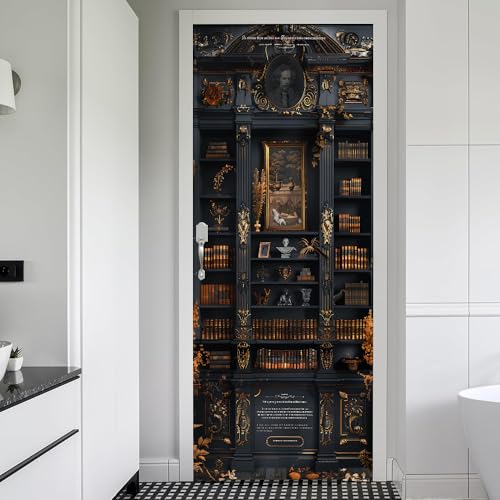 REDAMANCY Black Yellow Vintage Book Shelf Antique Peel and Stick Door Stickers Vinyl Mural Decals Decor Modern Wallpaper Self-Adhesive, Waterproof, Removable - color: Mta-33