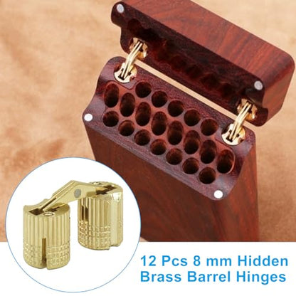 8 mm Hidden Brass Barrel Hinges, 12 Pack - style: 8mm