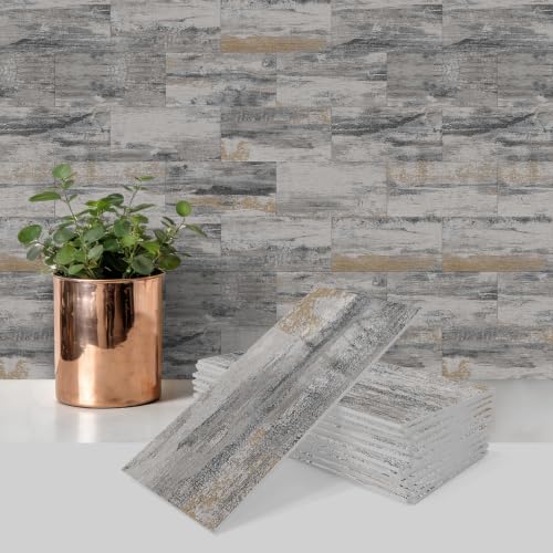 URCOLOR 102-Piece Peel and Stick Backsplash Tiles, 3" x 6" Linen Gray Wood Rustic Tile, Stick on Backsplash for Kitchen, Bathroom,Camper, Fireplace - color: Linen Gray Wood