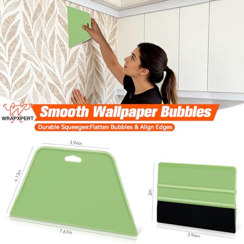 WRAPXPERT Wallpaper Tools Wallpaper Smoothing Tool Kit with Felt Squeegee,Seam Roller,Razor Scraper,Wrapping Paper Cutter for Peel and Stick Contact Paper,Vinyl Backsplash Tile,Bathroom,Window Film - color: Green