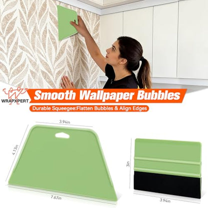WRAPXPERT Wallpaper Tools Wallpaper Smoothing Tool Kit with Felt Squeegee,Seam Roller,Razor Scraper,Wrapping Paper Cutter for Peel and Stick Contact Paper,Vinyl Backsplash Tile,Bathroom,Window Film - color: Green