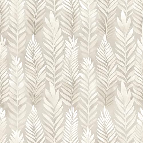 17.32" X 195.85"Beige Peel and Stick Wallpaper Modern Boho Leaf Wall paper - size: 17.3" x 196.9"