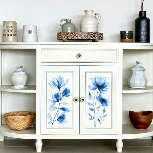 Peacoblue Blue Flowers Rub On Transfers for Furniture Craft 6"x12" - style: Blue Watercolor Flowers
