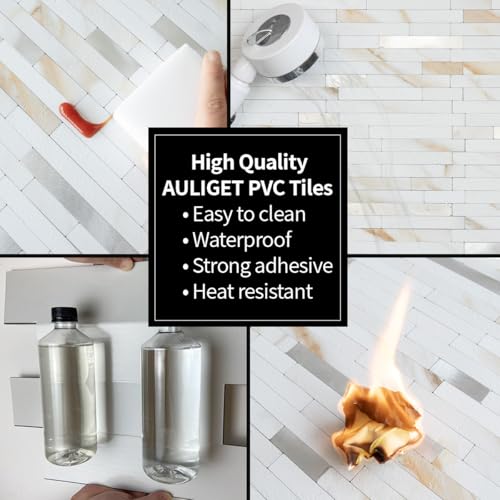 AULIGET 20 Sheets Calacatta Gold Peel and Stick Backsplash, PVC Mixed Metal Silver Wall Tile Stick on Backsplash for Kitchen and Bathroom - color: Calacatta Gold + Metal Silver, size: 20 Sheets, 6"x12"x0.12"