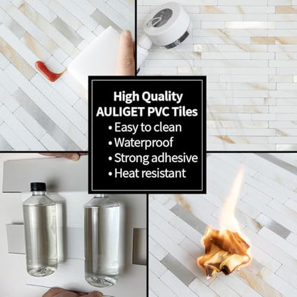 AULIGET 20 Sheets Calacatta Gold Peel and Stick Backsplash, PVC Mixed Metal Silver Wall Tile Stick on Backsplash for Kitchen and Bathroom - color: Calacatta Gold + Metal Silver, size: 20 Sheets, 6"x12"x0.12"