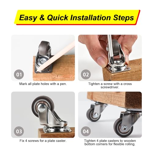 1.5 Inch Swivel Plate Caster Wheels Screw in Lockable Rubber Casters - size: 1.5 inches