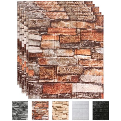 Peel and Stick 3D Foam Stone Wall Panels, Self Adhesive Wallpaper - color: Red Brick, size: 10 Pack