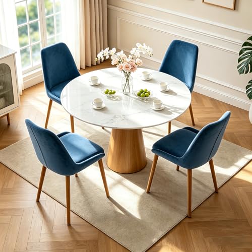 Dining Chairs Set of 2, Soft Fabric Upholstery Armless with Wood Legs Blue - color: Blue