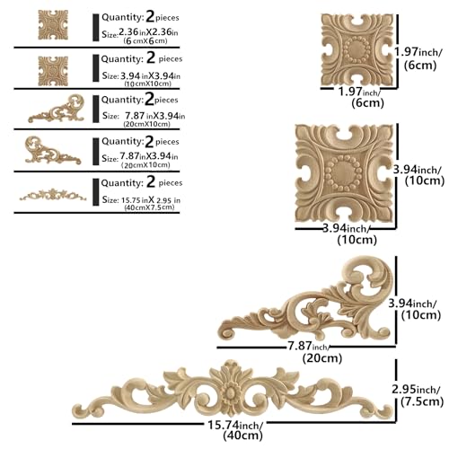 Wooden Carved Onlays Appliques, Unpainted DIY Wood Carving Decals Furniture Trim for Cabinet Door Bed Cupboard Wall Decor (15.74") - size: 40x7.5m/15.74"x2.95"